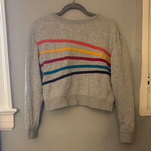 Gray Cropped Sweatshirt with Rainbow Stripes